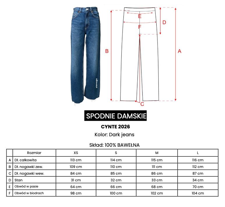 Spodnie damskie OLAVOGA CYNTE 2026 ciemny jeans