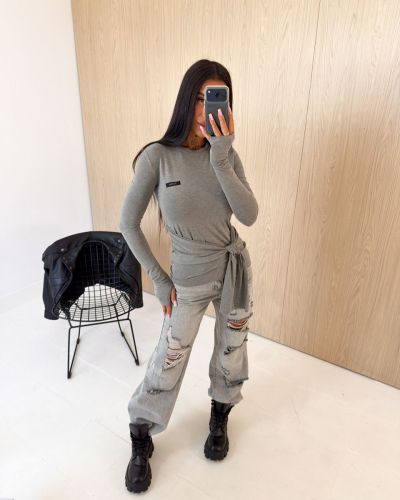 Bluzka damska OLAVOGA RE ZA 2026 szara - FashionPlace - 3