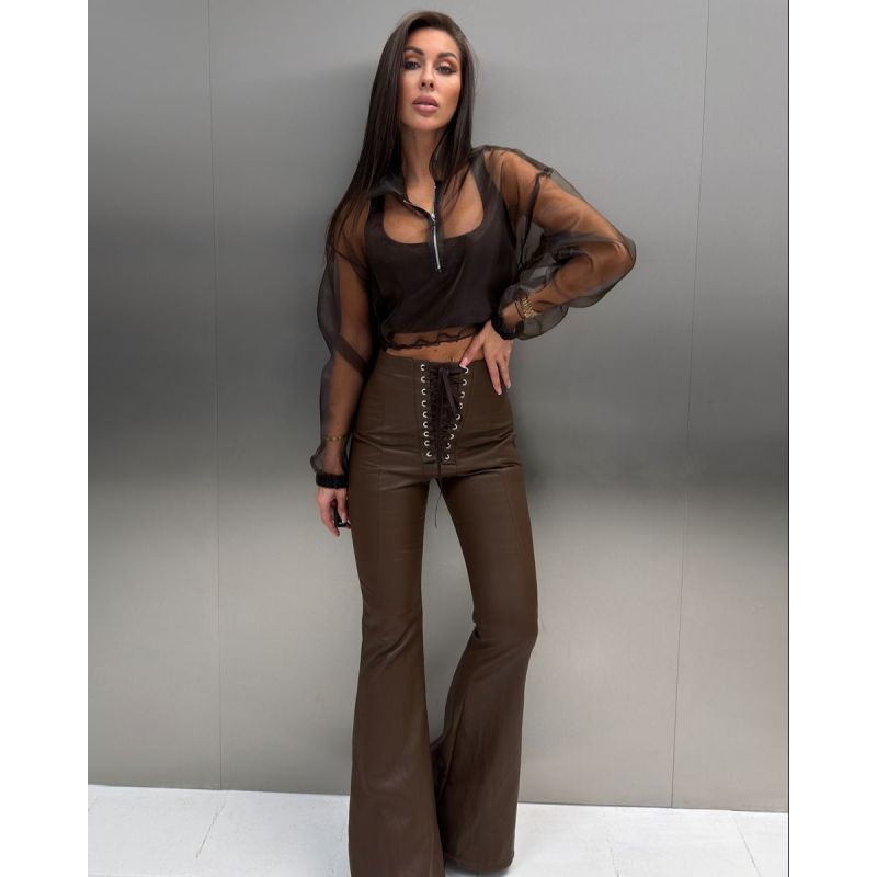 Spodnie damskie OLAVOGA DECORATE 2026 brown - FashionPlace - 1