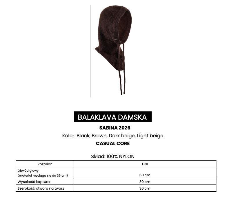 Balaklava damska OLAVOGA SABINA 2026 ciemny beż