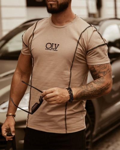 T-shirt męski OLAVOGA SEAMS ciemny beż - FashionPlace - 1