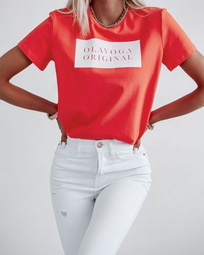 T-shirt damski OLAVOGA JUST ORIGINAL koral - FashionPlace - 1