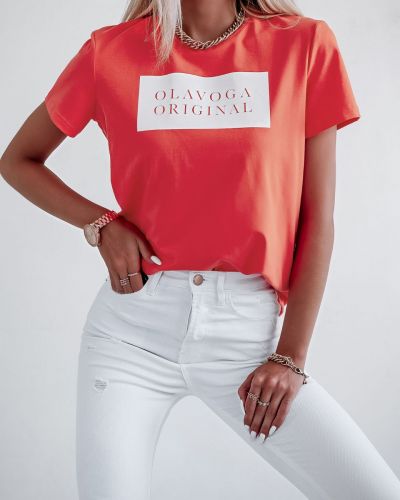 T-shirt damski OLAVOGA JUST ORIGINAL koral - FashionPlace - 2