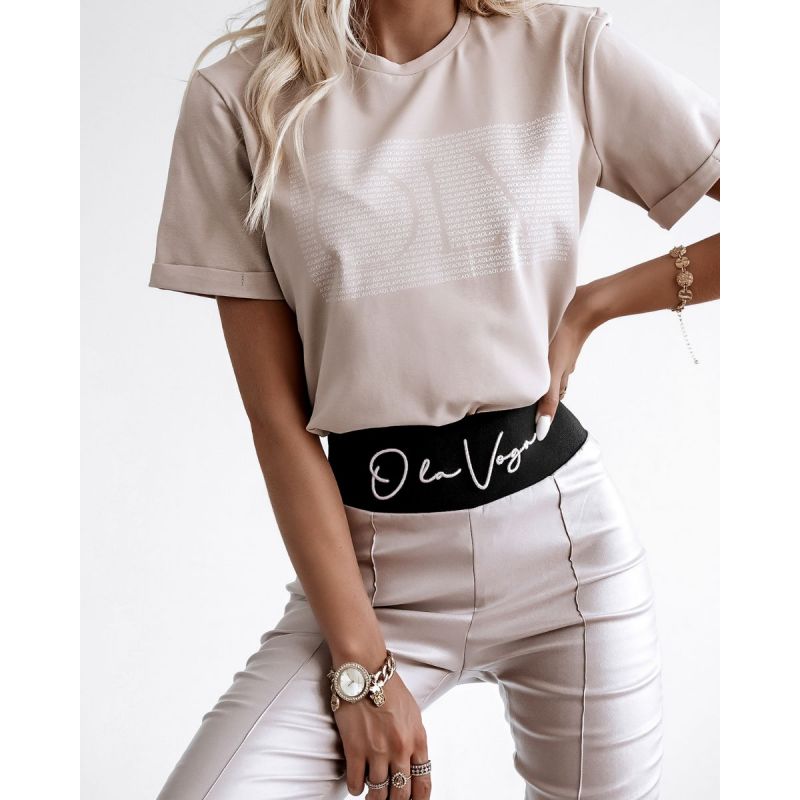T-shirt damski OLAVOGA MINI LETTERS jasny beż - FashionPlace - 1