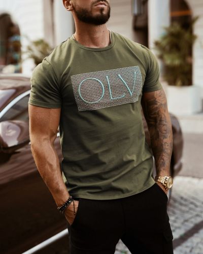 T-shirt męski OLAVOGA BIG LETTERS khaki - FashionPlace - 1